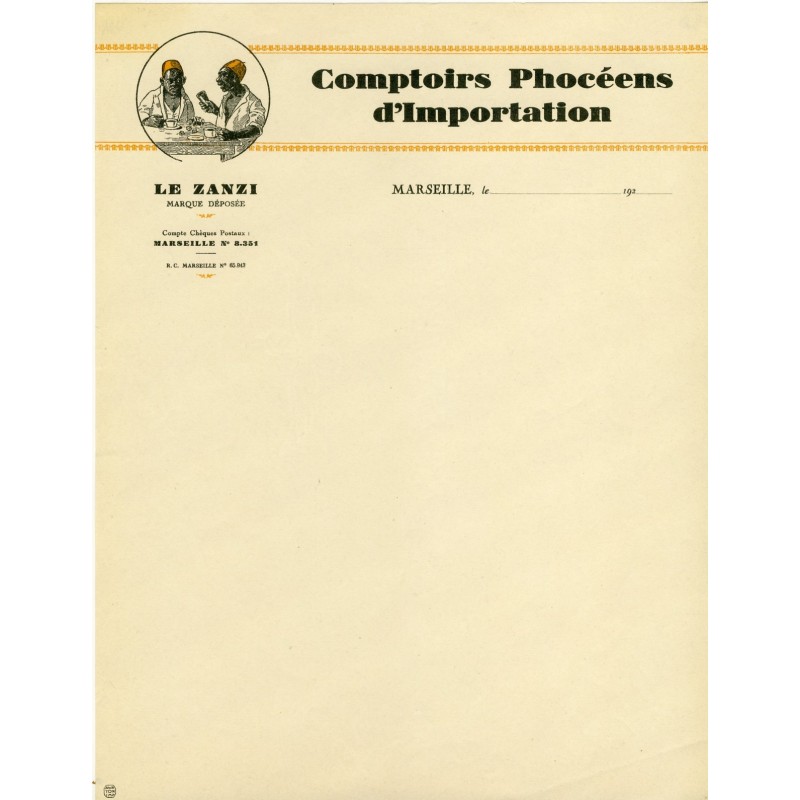 LETTRE COMPTOIRS PHOCEENS D'IMPORTATION. LE ZANZI