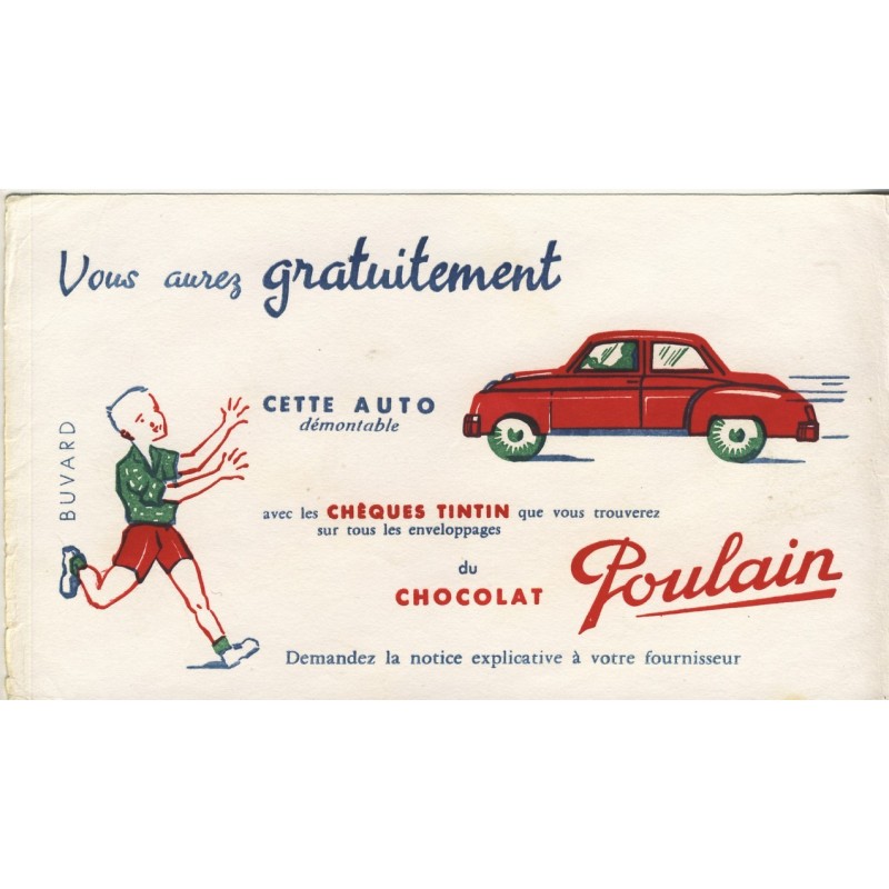 BUVARD CHOCOLAT POULAIN AUTO ET CHEQUES TINTIN