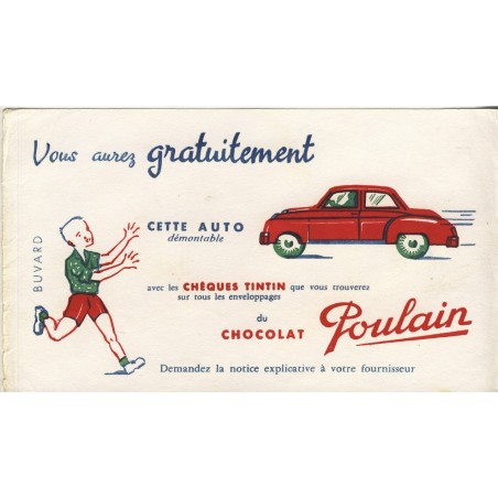 BUVARD CHOCOLAT POULAIN AUTO ET CHEQUES TINTIN