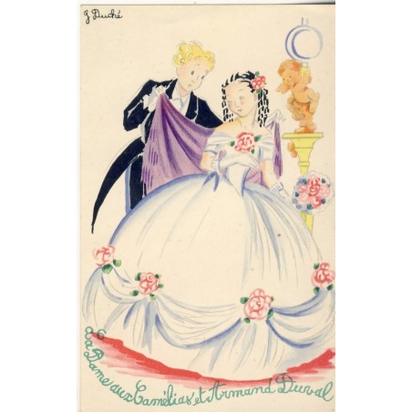 CARTE POSTALE J. DUCHE - LA DAME AUX CAMELIAS ET ARMAND DUVAL