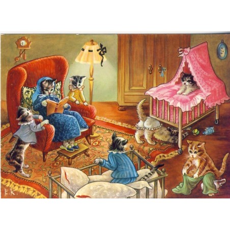 CARTE POSTALE CHATS HUMANISES - DANS LA CHAMBRE