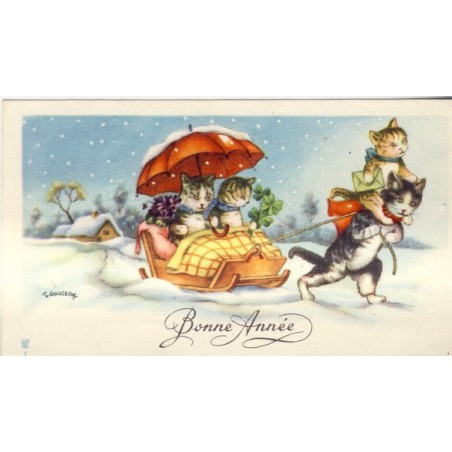 CARTE CHATS HUMANISES EN LUGE - SIGNEE GOUGEON