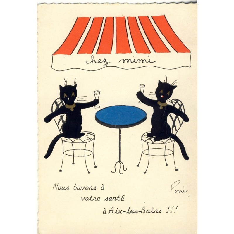 CARTE POSTALE CHATS CHEZ MIMI A AIX LES BAINS - SIGNEE PONI