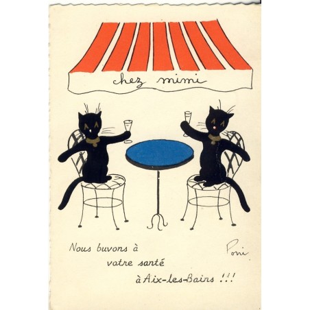 CARTE POSTALE CHATS CHEZ MIMI A AIX LES BAINS - SIGNEE PONI