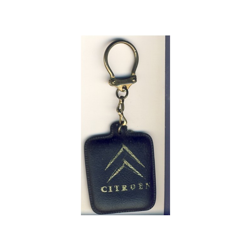 PORTE CLES CITROEN ET CHEVRONS OR SUR CUIR NOIR