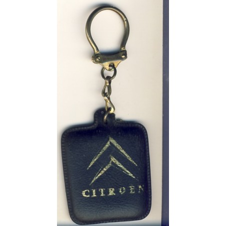 PORTE CLES CITROEN ET CHEVRONS OR SUR CUIR NOIR