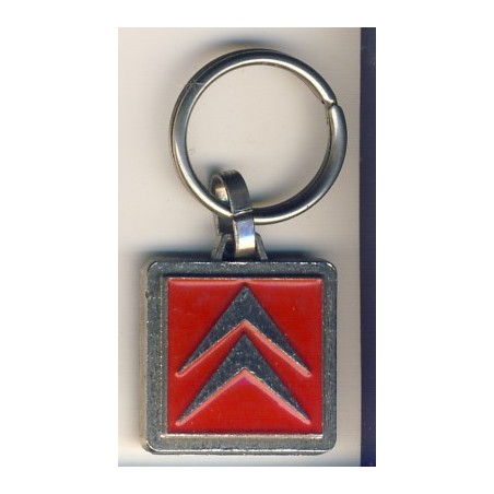 PORTE CLES CITROEN CARRE METAL EMAILLE CHEVRONS SUR FOND ROUGE