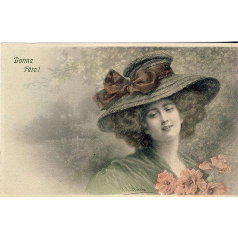 CARTE POSTALE  M. M. VIENNE - M. MUNK - JEUNE FEMME AU CHAPEAU - BONNE FETE !