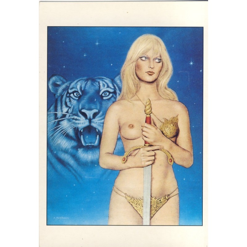 CARTE POSTALE GUERRIERE  NUE AU TIGRE DE E. MUSTACCHI