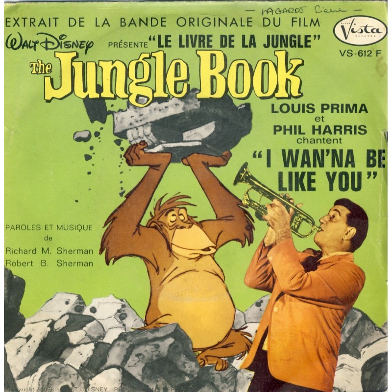 DISQUE 45 TOURS ﻿17 cm BIEM. - THE JUNGLE BOOK - WALT DISNEY.  EXTRAIT DE LA BANDE ORIGINALE DU FILM "LE LIVRE DE LA JUNGLE".