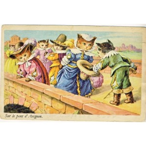 CARTE POSTALE CHATS HUMANISES - SUR LE PONT D'AVIGNON