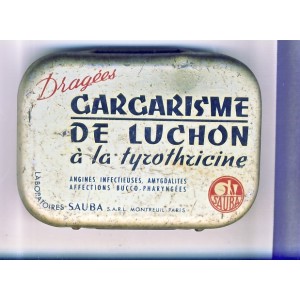 BOITE DE DRAGEES - GARGARISME DE LUCHON A LA TYROTHRICE.