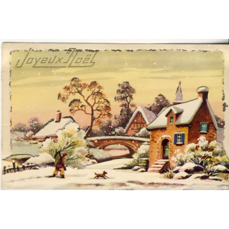 CARTE POSTALE A SYSTEME DECOUPIS ET PAILLETTES - JOYEUX NOEL