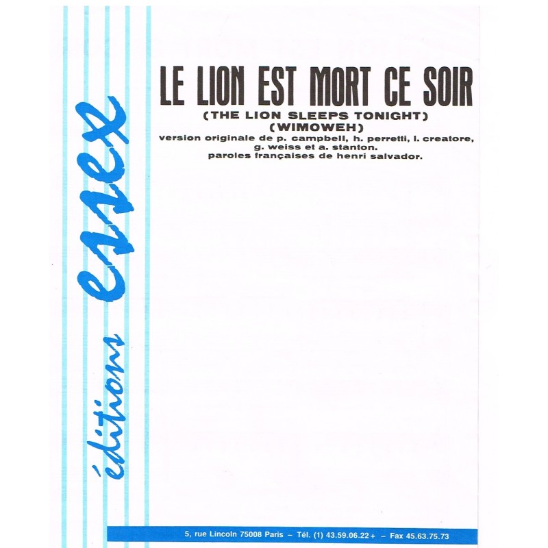 PARTITION DE HENRI SALVADOR - LE LION EST MORT CE SOIR