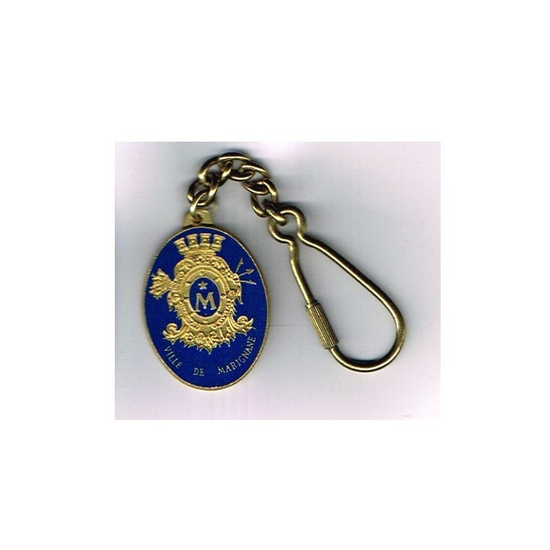 PORTE CLES METAL EMAILLE BLEU ET OR - VILLE DE MARIGNANE