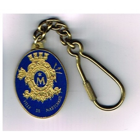 PORTE CLES METAL EMAILLE BLEU ET OR - VILLE DE MARIGNANE