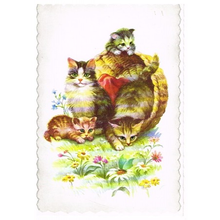 CARTE POSTALE CHATONS DANS UNE CORBEILLE