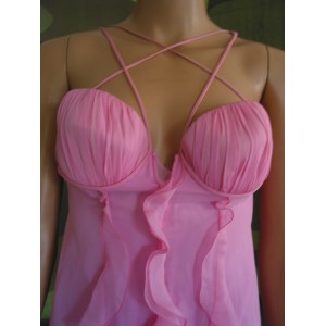 ROBE LONGUE ROSE PETALE EN SOIE VOLANTEE