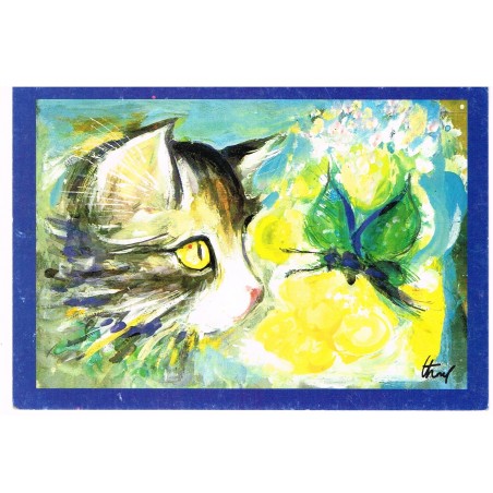 CARTE POSTALE CHAT ET PAPILLON - PEINTURE  DE THORE