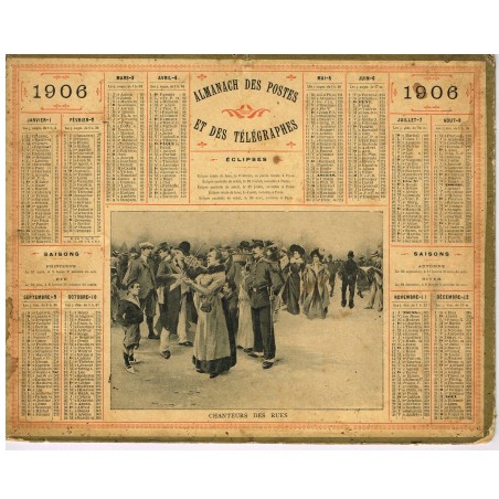 CALENDRIER ALMANACH 1906  CHANTEURS DES RUES