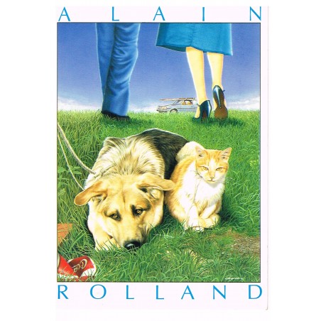 CARTE POSTALE CHAT ET CHIEN - PEINTURE DE ALAIN ROLLAND