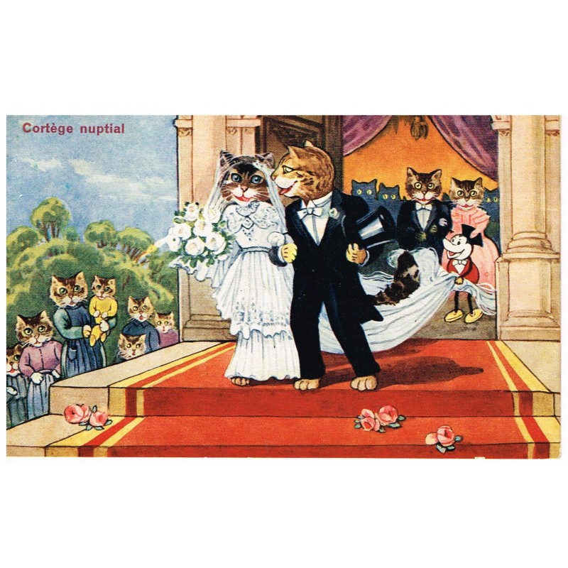 CARTE POSTALE CHATS HUMANISES - CORTEGE NUPTIAL