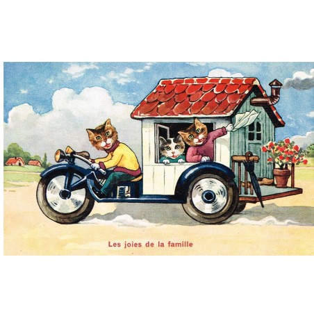 CARTE POSTALE CHATS HUMANISES - LES JOIES DE LA FAMILLE