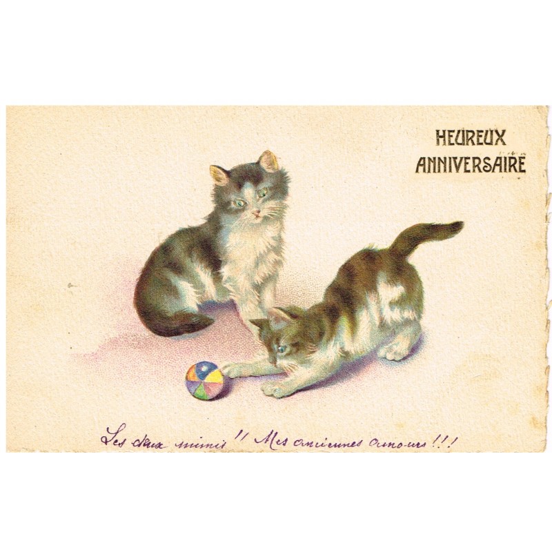 CARTE POSTALE ANCIIENNE CHATONS JOUANT A LA BALLE