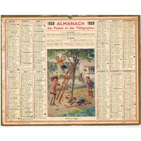 CALENDRIER ALMANACH 1938 - RECOLTE DE PRUNES