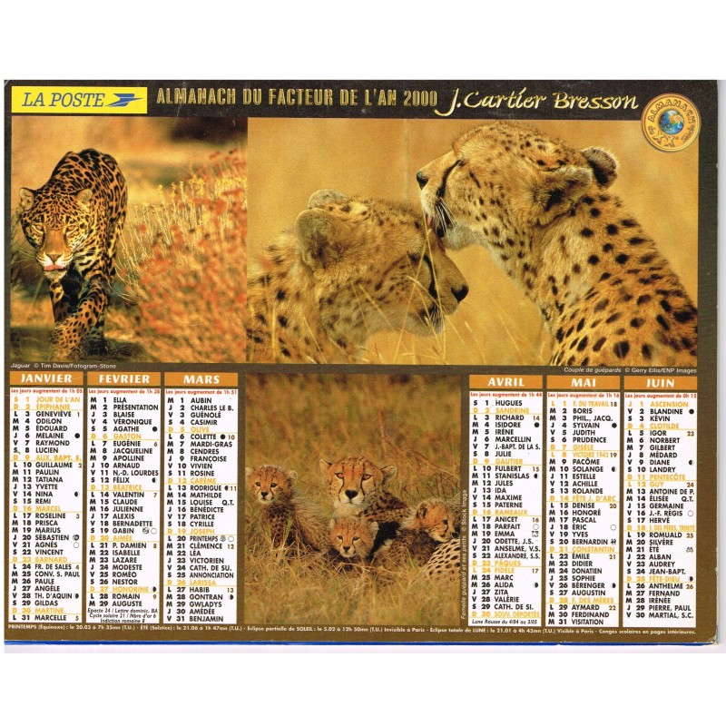 CALENDRIER ALMANACH DU FACTEUR 2000 ANIMAUX SAUVAGES