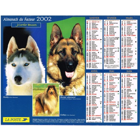 CALENDRIER ALMANACH DU FACTEUR 2002 -  CHIENS