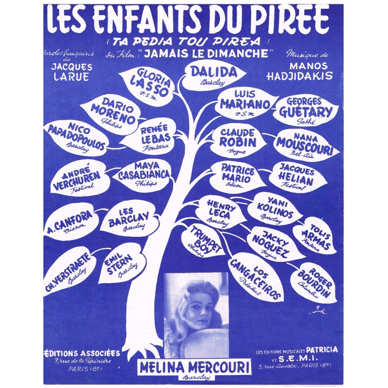 PARTITION DE MELINA MERCOURI - LES ENFANTS DU PIREE 