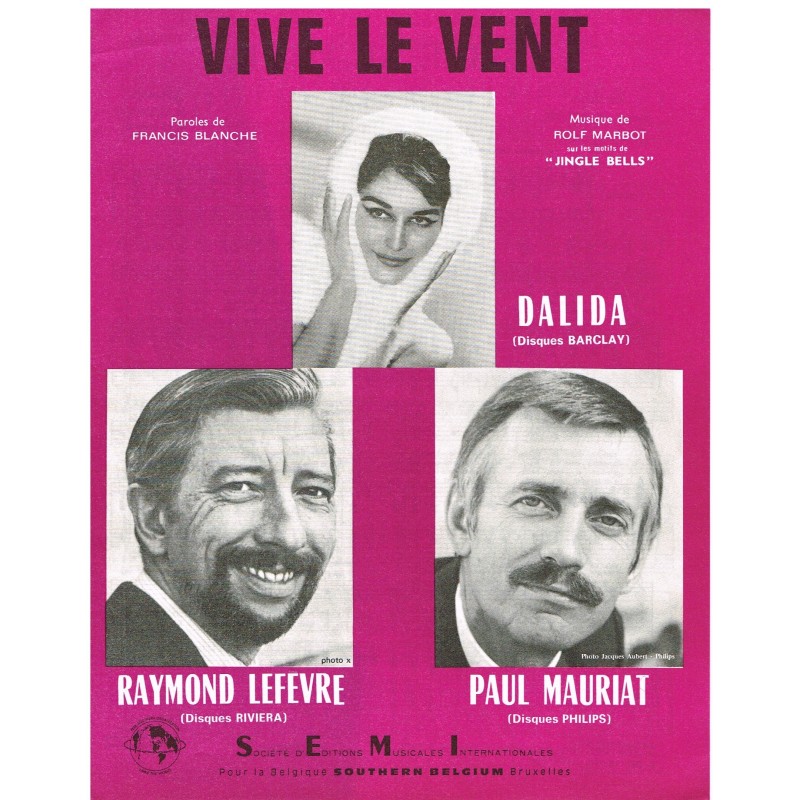 PARTITION DE DALIDA - VIVE LE VENT