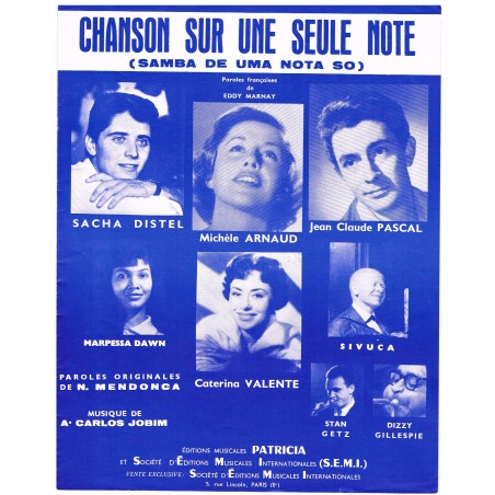 PARTITION DE SACHA DISTEL - CHANSON SUR UNE SEULE NOTE