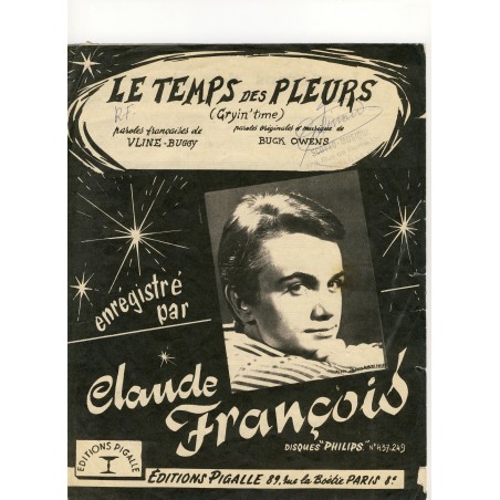 PARTITION DE CLAUDE FRANCOIS - LE TEMPS DES PLEURS