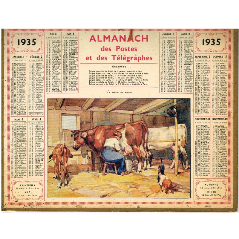 CALENDRIER ALMANACH DES POSTES ET DES TELEGRAPHES 1935