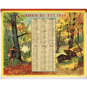 CALENDRIER ALMANACH DES PTT 1948 - PECHE ET CHASSE﻿.