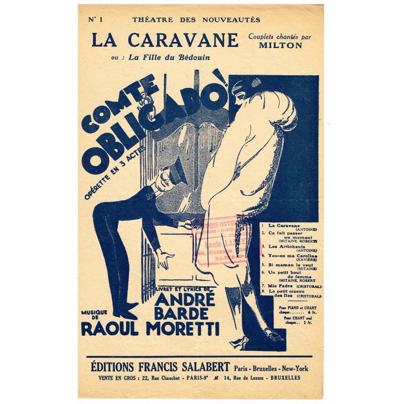 PARTITION - OPERETTE - COMTE OBLIGADO - LA CARAVANE