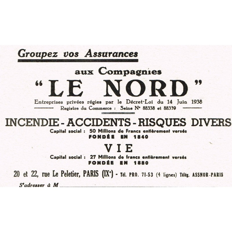 BUVARD COMPAGNIES D'ASSURANCES "LE NORD"