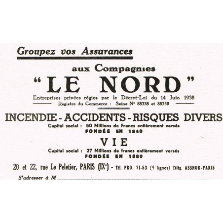 BUVARD COMPAGNIES D'ASSURANCES "LE NORD"