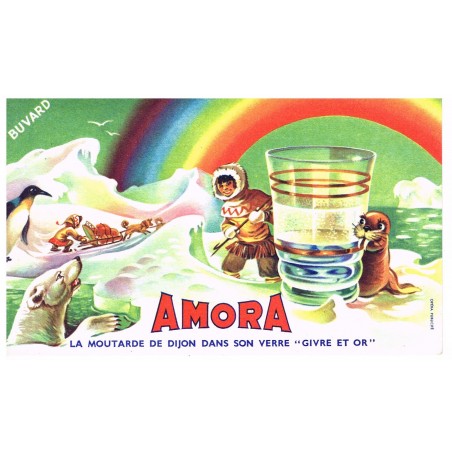 BUVARD AMORA VERRE "GIVRE ET OR" OURS ET MORSE.