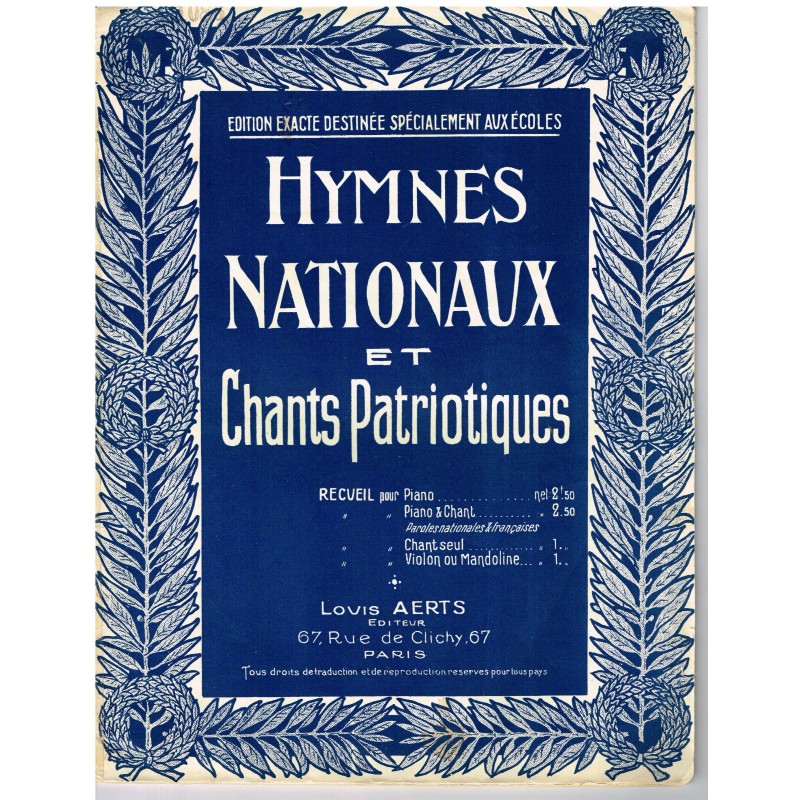 RECUEIL DE PARTITIONS HYMNES NATIONAUX ET CHANTS PATRIOTIQUES