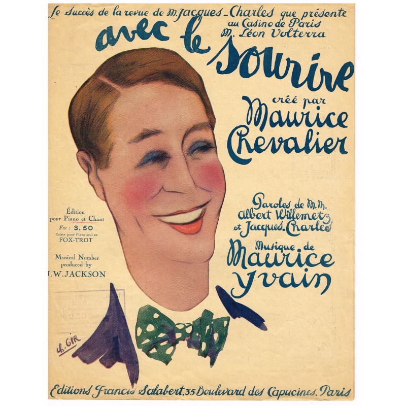 PARTITION DE MAURICE CHEVALIER - AVEC LE SOURIRE