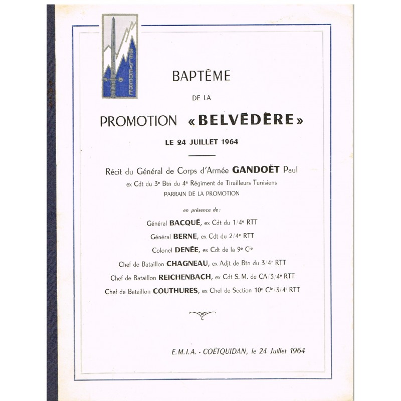 PUBLICATION MILITAIRE  - BAPTEME DE LA PROMOTION BELVEDERE LE 24 JUILLET 1964