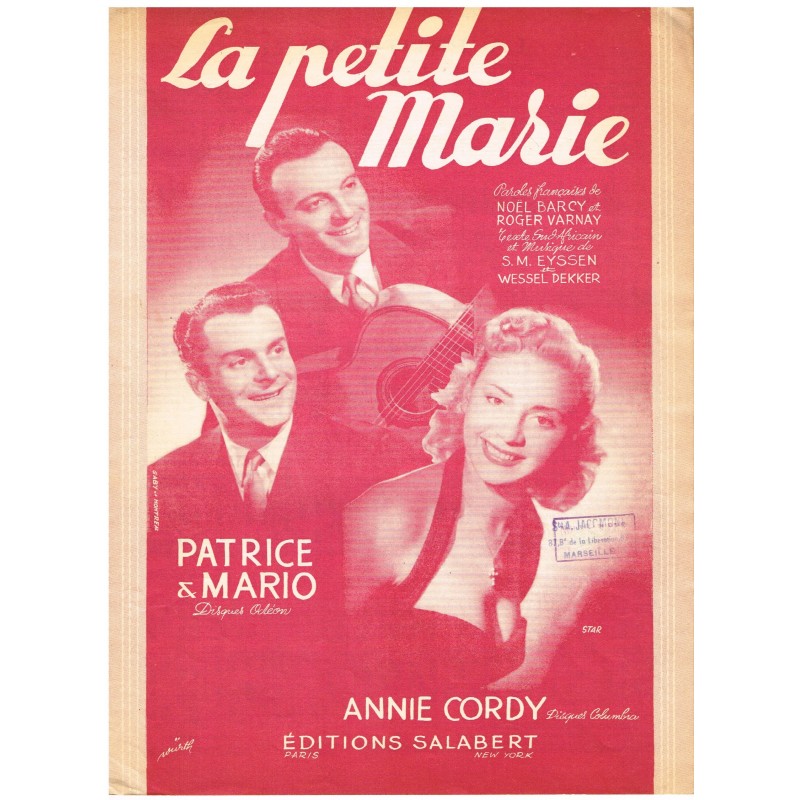 PARTITION DE ANNIE CORDY - LA PETITE MARIE