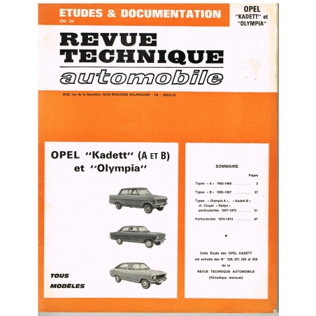 REVUE TECHNIQUE AUTOMOBILE 1974 - OPEL "KADETT" ET "OLYMPIA"