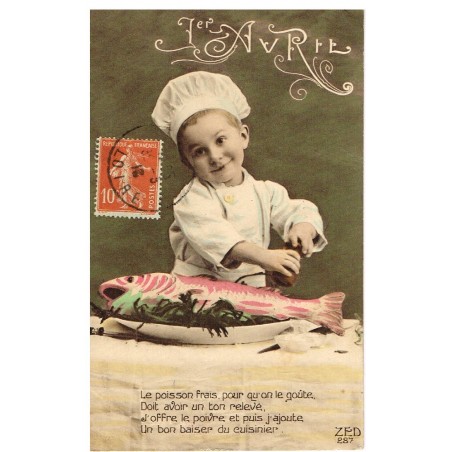 CARTE POSTALE 1er AVRIL - ENFANT CUISINIER