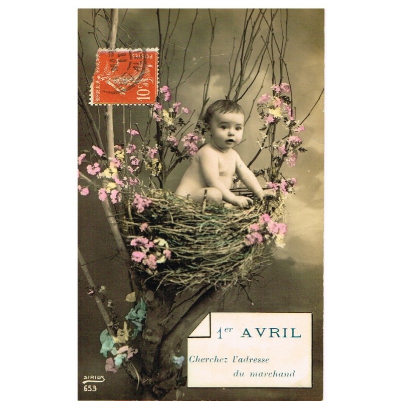 CARTE POSTALE 1er AVRIL - BEBE SORTANT DU NID