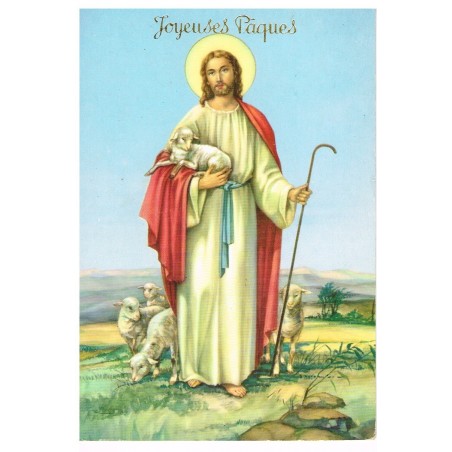 CARTE POSTALE JOYEUSES PAQUES - JESUS TENANT L'AGNEAU PASCAL