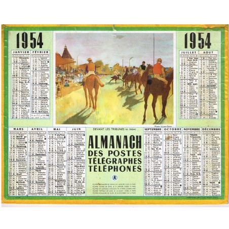 CALENDRIER ALMANACH DES PTT 1954 - DEVANT LES TRIBUNES